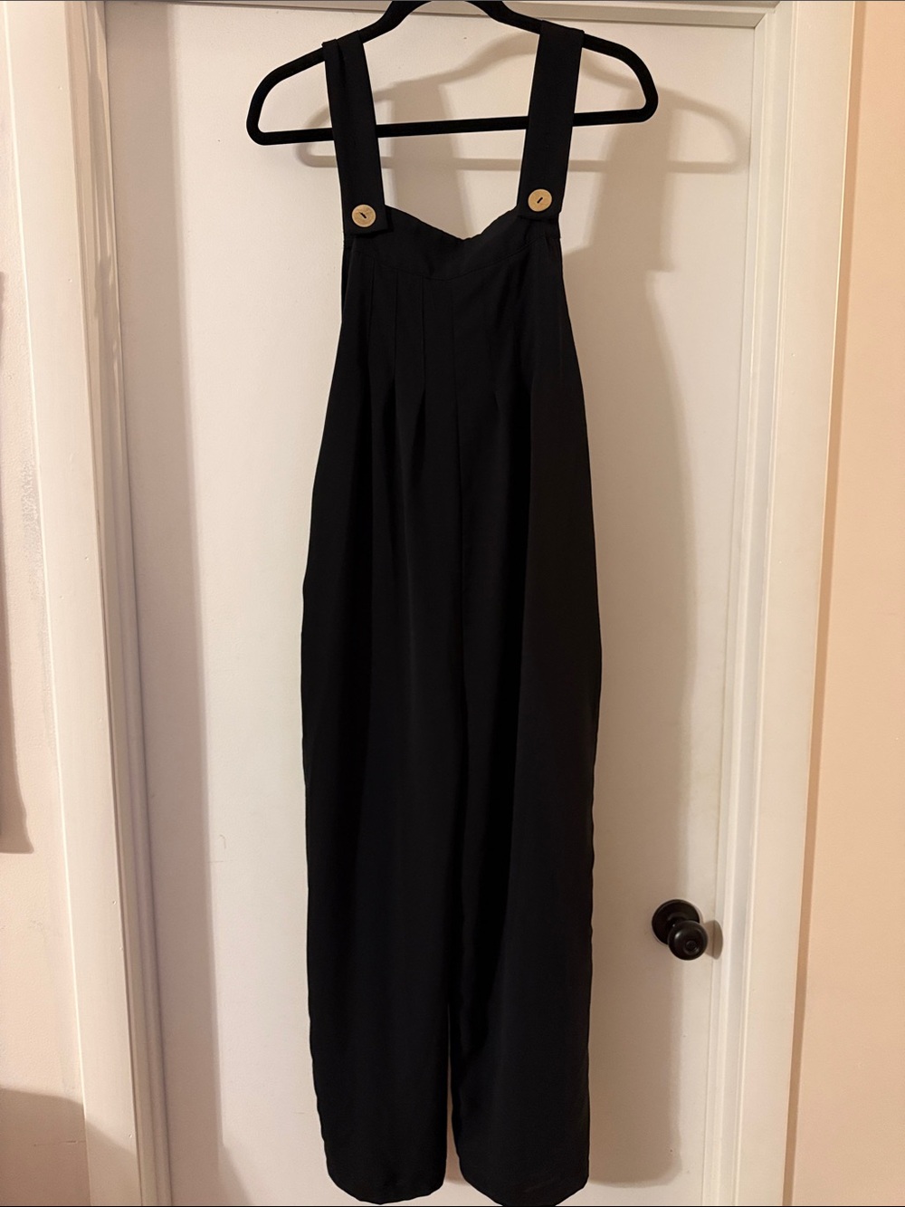 Black Wide-Leg Button-Strap Jumpsuit